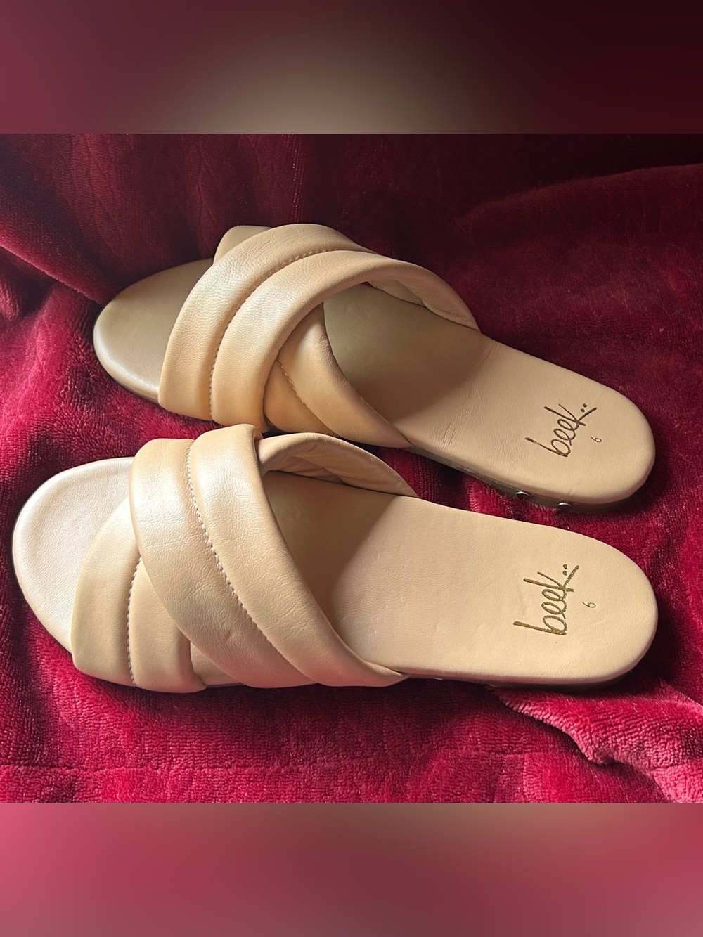 beek Beige Padded Slide Sandals